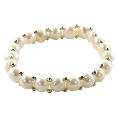 Wit zoetwater parel armband, elastisch | Sophia One