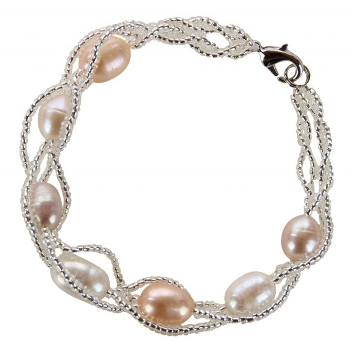 Zoetwater parel armband met witte, zalm en roze parel | Twine Pearl Soft Colors