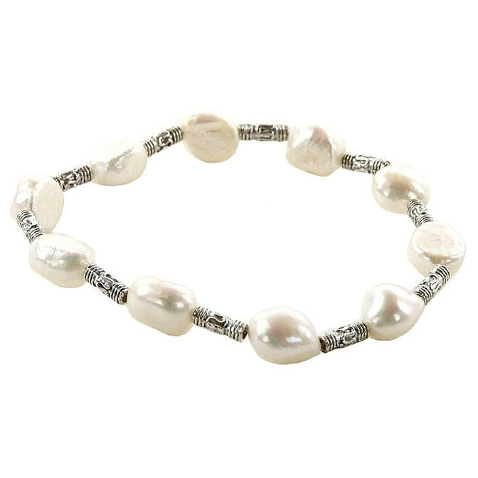 Wit zoetwater parel armband, elastisch | Wendy