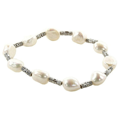 Wit zoetwater parel armband, elastisch | Wendy