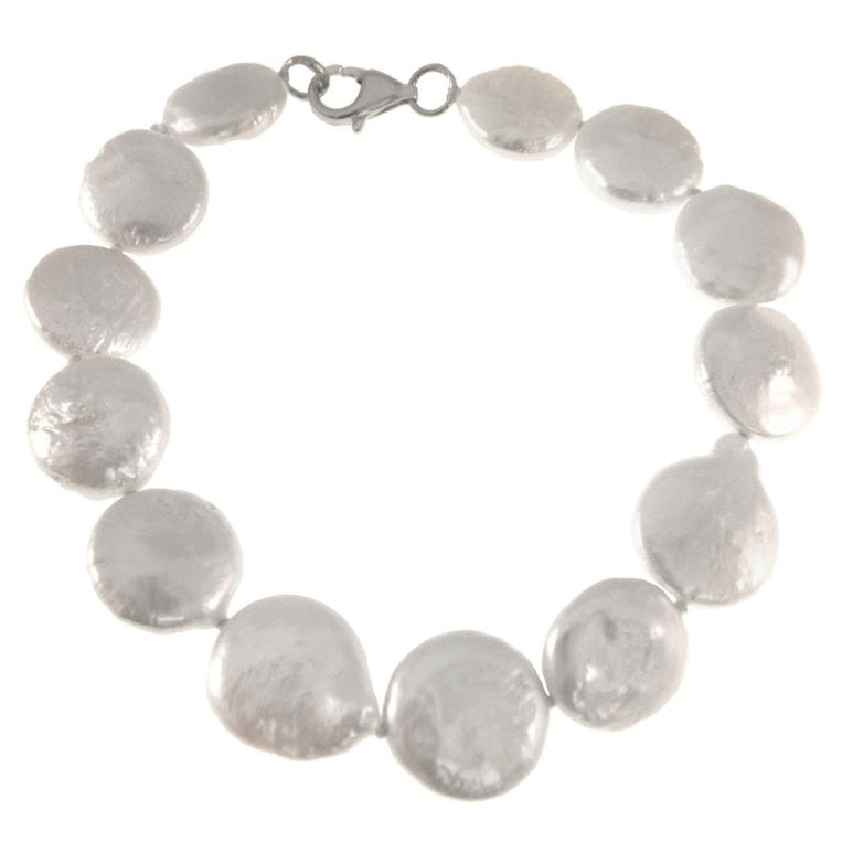 Wit zoetwater parel armband met coin parels en sterling zilver (925) | Weny