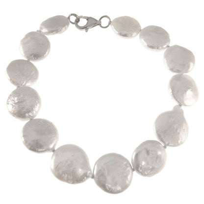 Wit zoetwater parel armband met coin parels en sterling zilver (925) | Weny