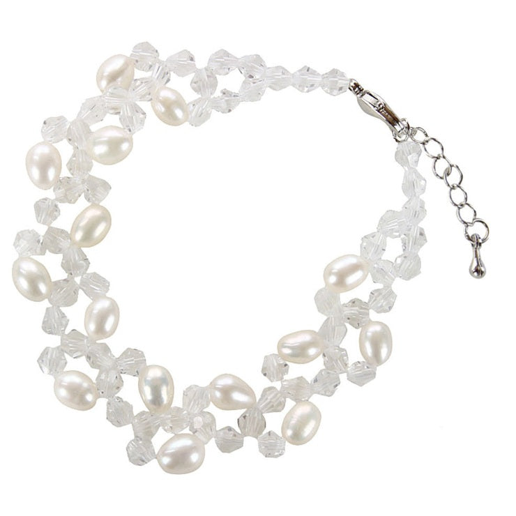 Wit zoetwater parel armband met facet geslepen kristallen | Elmy