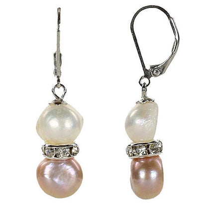 Zoetwater parel oorbellen met witte en roze parels en stras steentjes | Bling Pearl Soft Colors