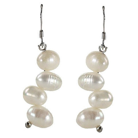 Witte zoetwater parel oorbellen met sterling zilver 925, vooraanzicht | Bo