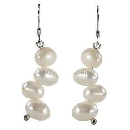 Witte zoetwater parel oorbellen met sterling zilver 925, vooraanzicht | Bo