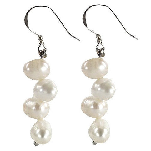 Witte zoetwater parel oorbellen met sterling zilver 925, zijaanzicht | Bo