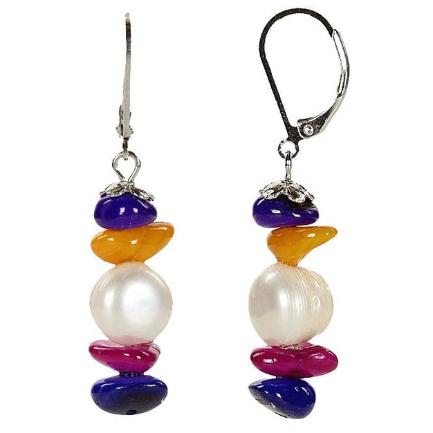 Zoetwater parel oorbellen met witte parel en gekleurde schelpjes met edelstaal | Bold Happy