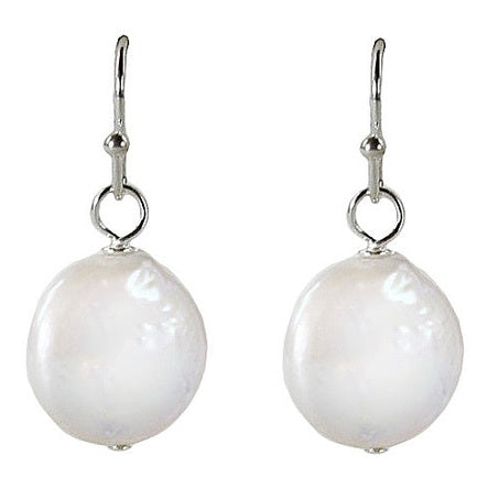 Witte zoetwater parel oorbellen met sterling zilver (925), vooraanzicht | Colly