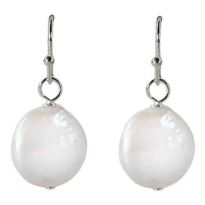 Witte zoetwater parel oorbellen met sterling zilver (925), vooraanzicht | Colly