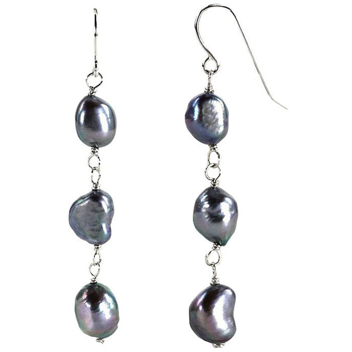 Lange zoetwater parel oorbellen met blauw paarse parels en sterling zilver (925) | Dessa