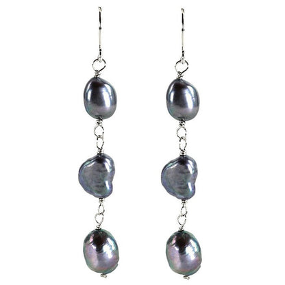 Lange zoetwater parel oorbellen met blauw paarse parels en sterling zilver (925), vooraanzicht | Dessa