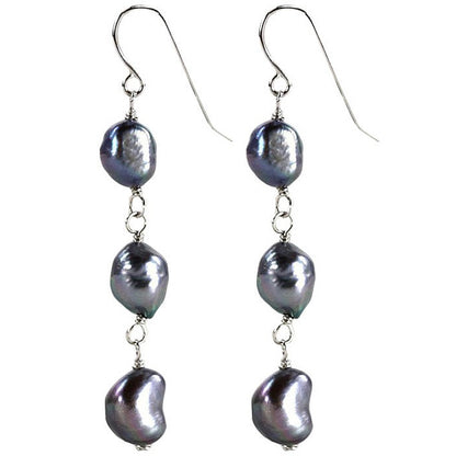 Lange zoetwater parel oorbellen met blauw paarse parels en sterling zilver (925), zijaanzicht | Dessa