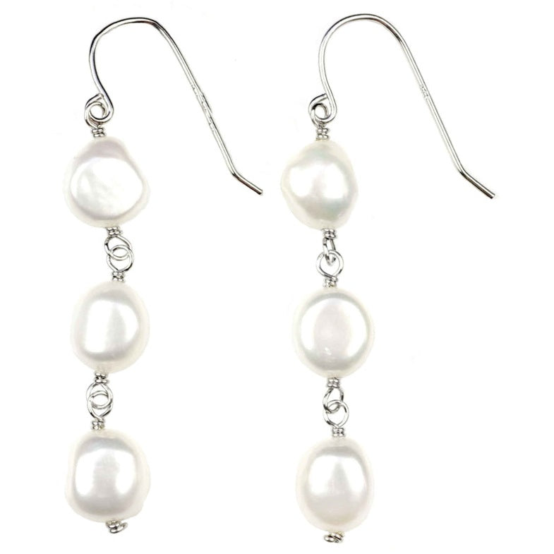 Lange witte zoetwater parel oorbellen met gerhodineerd zilver | Hessa