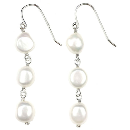 Lange witte zoetwater parel oorbellen met gerhodineerd zilver | Hessa