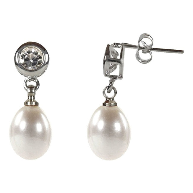 Witte zoetwater parel oorbellen met stras steentje | Liwa