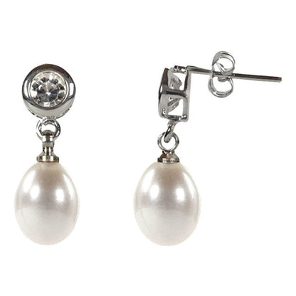 Witte zoetwater parel oorbellen met stras steentje | Liwa