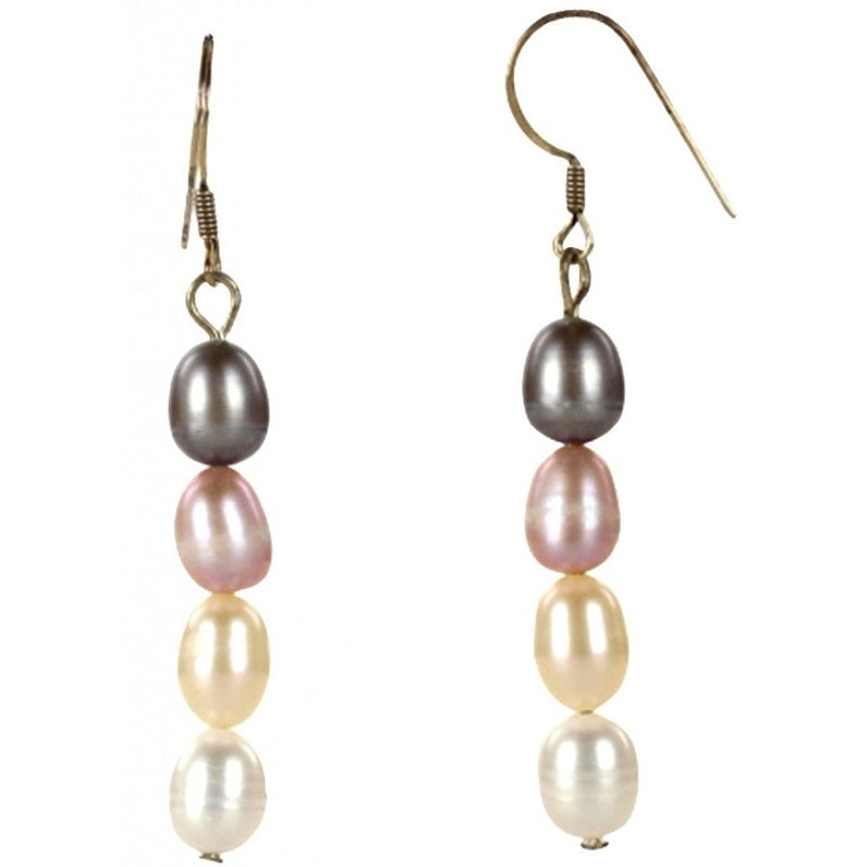 Zoetwater parel oorbellen met witte, zalm, roze en grijs bruine parels met sterling zilver (925) | Sheila