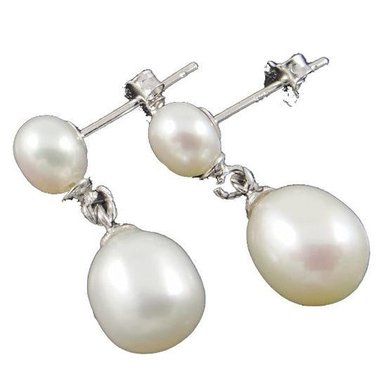 Witte zoetwater parel oorbellen, zijaanzicht | Wi Big