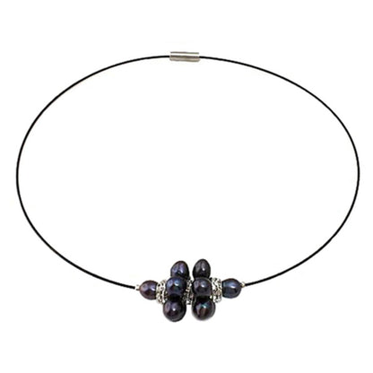 Zoetwater parelketting met zwart paarse parels en stras steentjes | Bling Black Ball