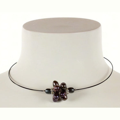 Zoetwater parelketting met zwart paarse parels en stras steentjes op buste | Bling Black Ball