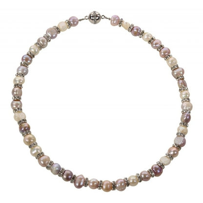 Zoetwater parelketting met witte, roze en zalmkleurige parels, stras steentjes en magneetslotje | Bling Pearl Soft Colors