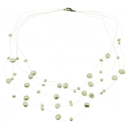 Zoetwater parelketting met witte parels in 5 rijen en sterling zilver (925) | Gill W