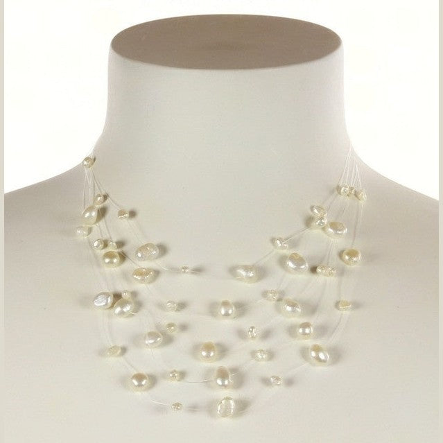 Zoetwater parelketting met witte parels in 5 rijen en sterling zilver (925) op buste | Gill W