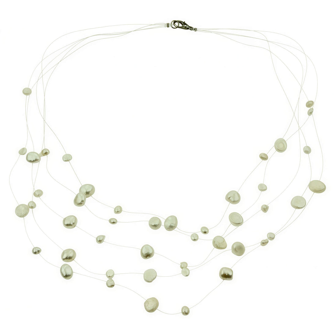 Zoetwater parelketting met witte parels in 5 rijen en sterling zilver (925) | Gill W