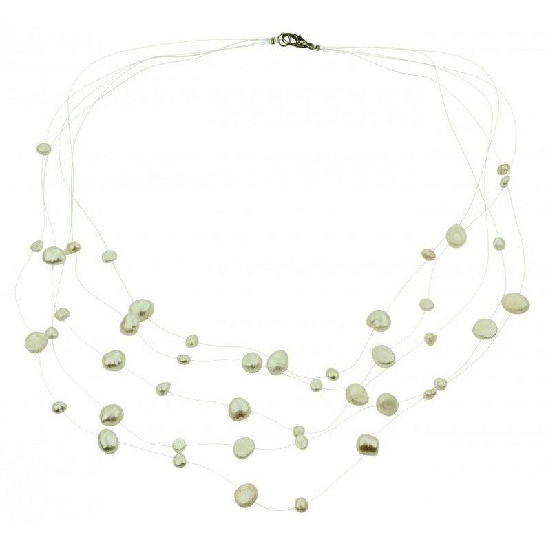 Zoetwater parelketting met witte parels in 5 rijen en sterling zilver (925) | Gill W