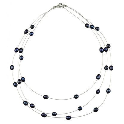 Zoetwater parelketting met blauw zwarte parels in 3 rijen | Jill Black