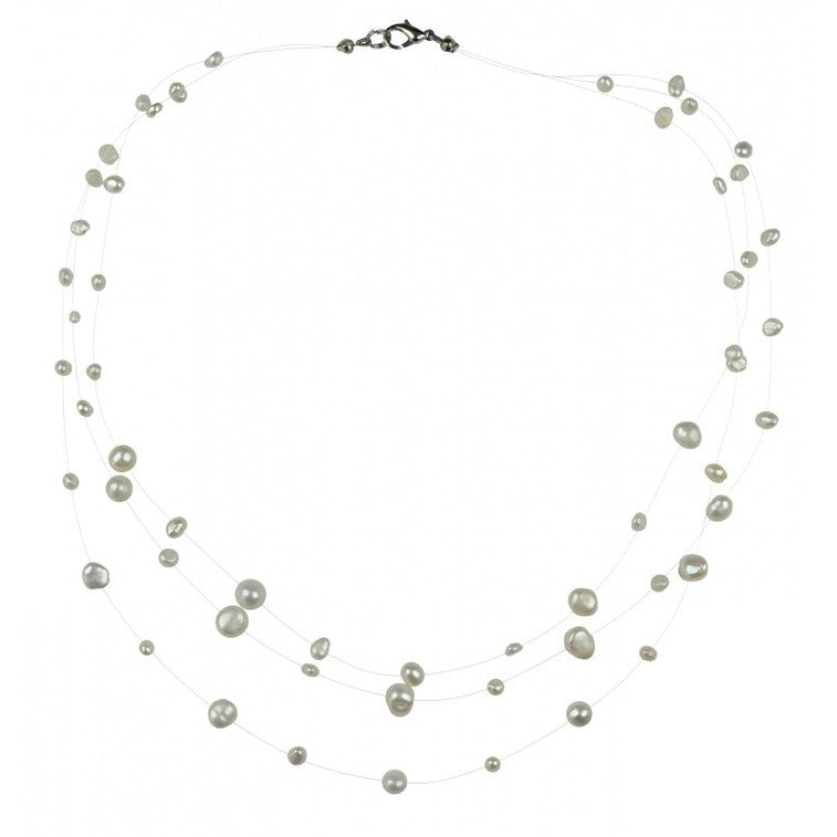 Zoetwater parelketting met witte parels in 3 rijen en sterling zilver (925) | Jill W