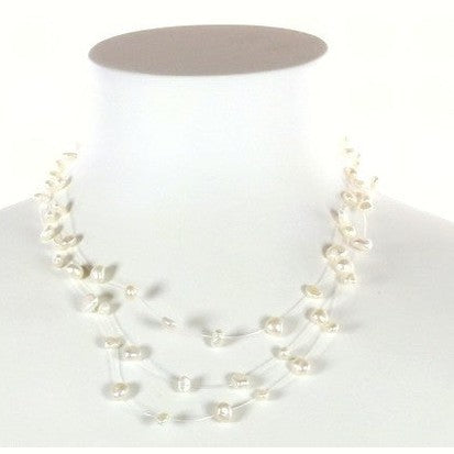 Zoetwater parelketting met witte parels in 3 rijen en sterling zilver (925) op buste | Jill W