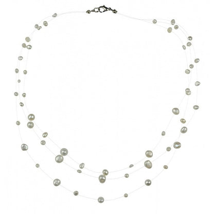 Zoetwater parelketting met witte parels in 3 rijen en sterling zilver (925) | Jill W