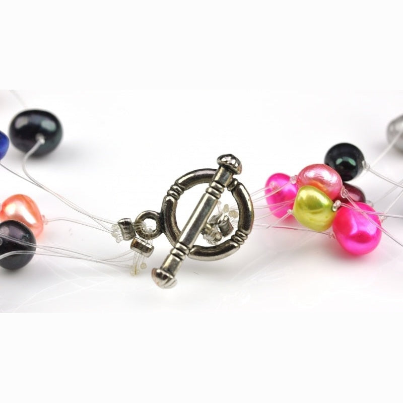 Slotje van korte zoetwater parelketting met vrolijk gekleurde parels | Meli