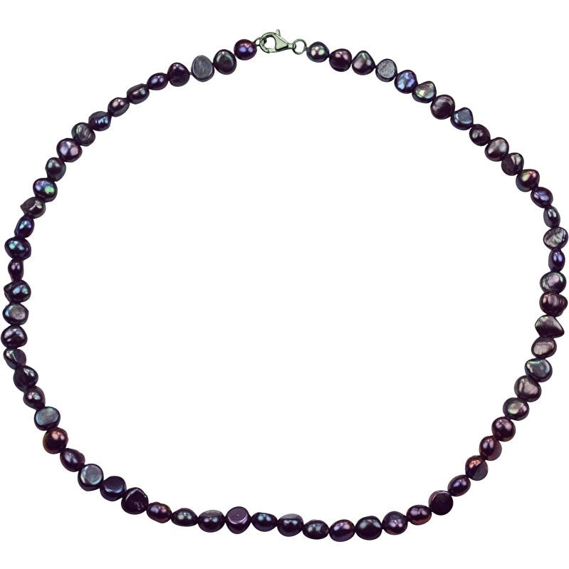 Blauw paarse zoetwater parelketting met gerhodineerd zilveren slotje | Pealca