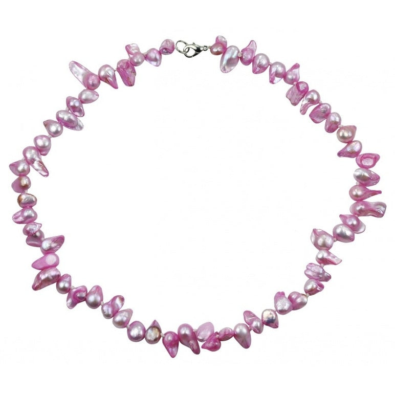 Handgeknoopte zoetwater parelketting met roze parels en sterling zilver (925) | Pink Blister