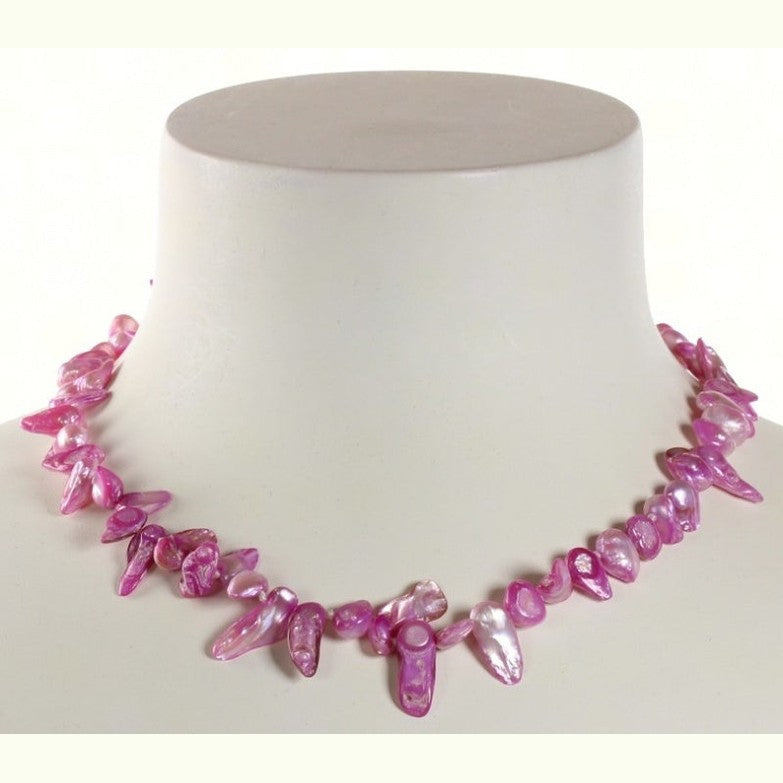 Handgeknoopte zoetwater parelketting met roze parels en sterling zilver (925) op buste | Pink Blister