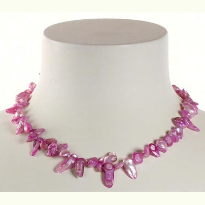 Handgeknoopte zoetwater parelketting met roze parels en sterling zilver (925) op buste | Pink Blister