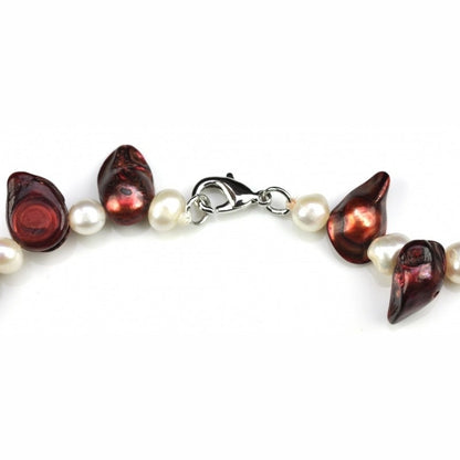 Sterling zilveren slotje van zoetwater parelketting met witte en rood bruine parels | Purple Lady