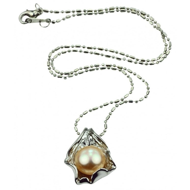 Zoetwater parelketting zalm kleurige parel hanger | Shelly Peach