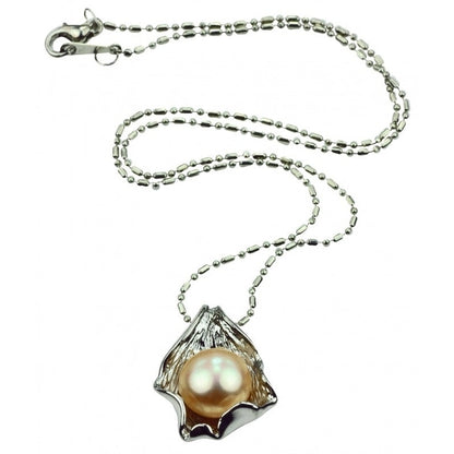 Zoetwater parelketting zalm kleurige parel hanger | Shelly Peach