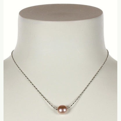 Zoetwater parelketting met roze parel op buste | Solo Pink
