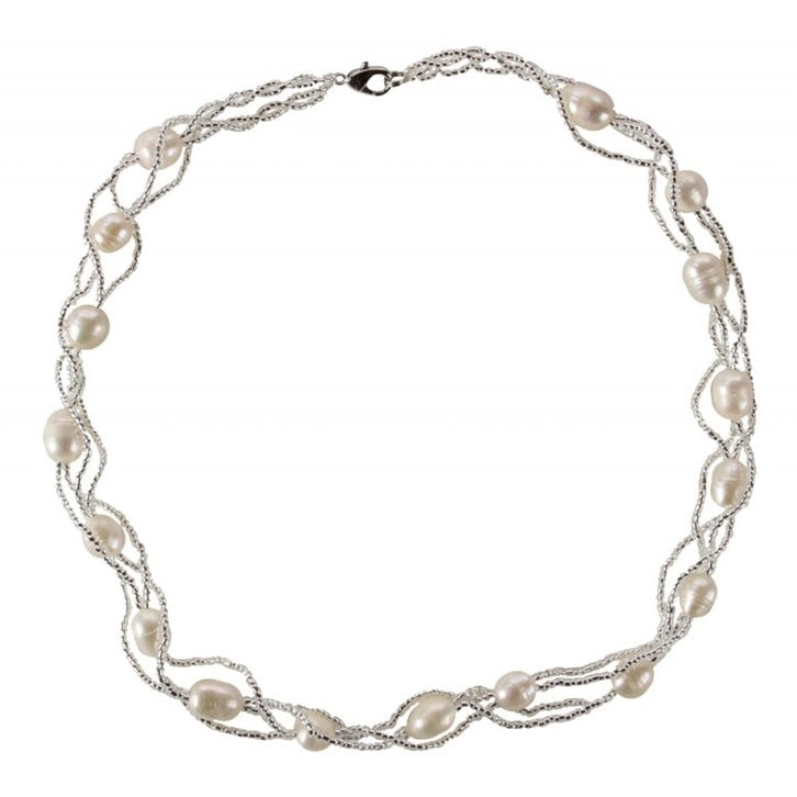 Zoetwater parelketting met witte parels in 3 rijen | Twine Pearl White