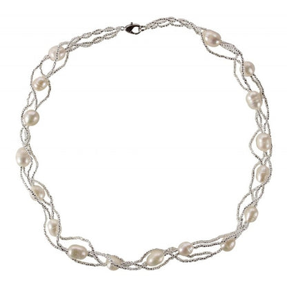 Zoetwater parelketting met witte parels in 3 rijen | Twine Pearl White