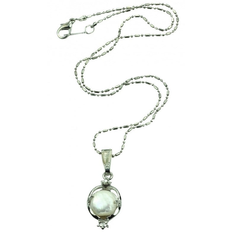 Zoetwater parelketting met witte parel hanger met stras steentje | Willy
