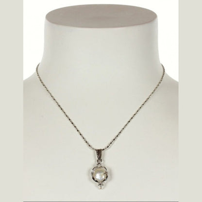 Zoetwater parelketting met witte parel hanger met stras steentje op buste | Willy