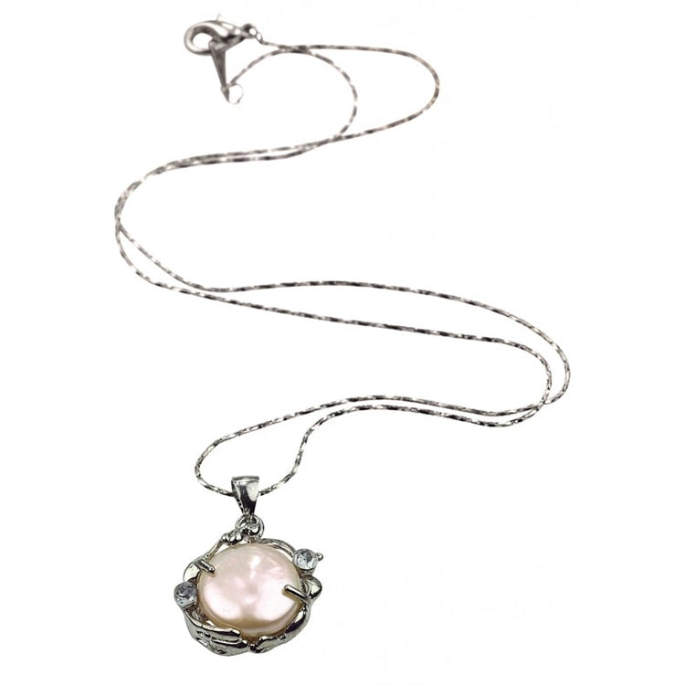 Zoetwater parelketting met crème kleurige parel hanger met stras steentje | Zicy