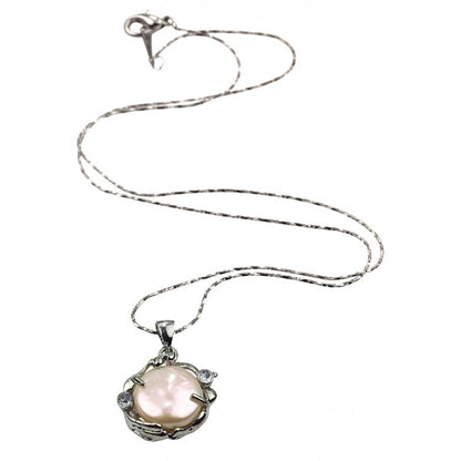 Zoetwater parelketting met crème kleurige parel hanger met stras steentje | Zicy