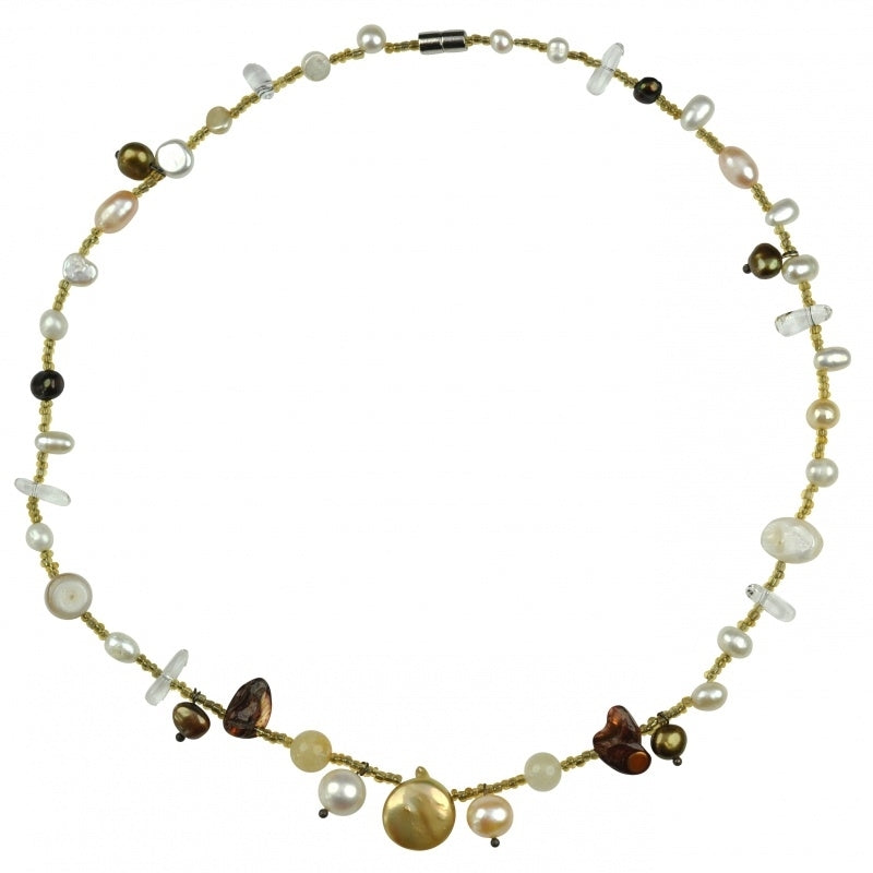 Zoetwater parelketting met citrien, bergkristal en magneetslotje | Fini